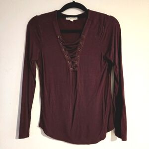 Maroon Lace-Up Long Sleeve Shirt ~ Pink Republic ~ Size Medium